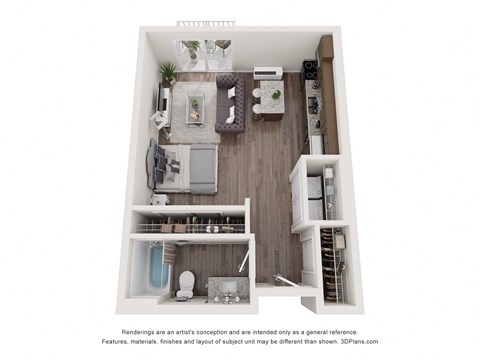 Floor plan for studio, 1 bath, 551 sqft